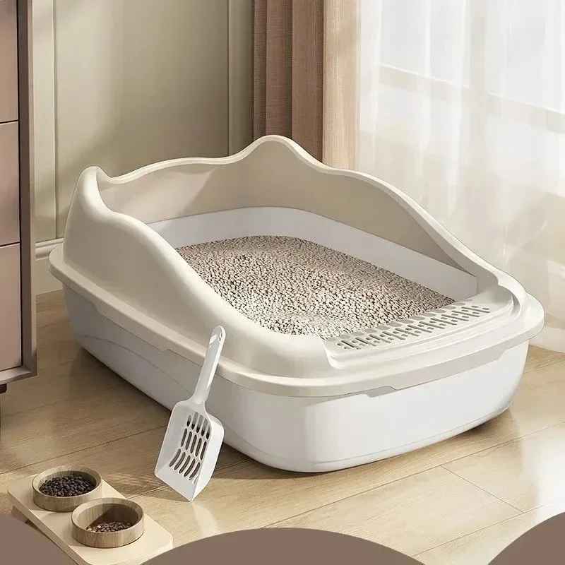bac à litière chat beige avec pelle blanche incluse cutycat