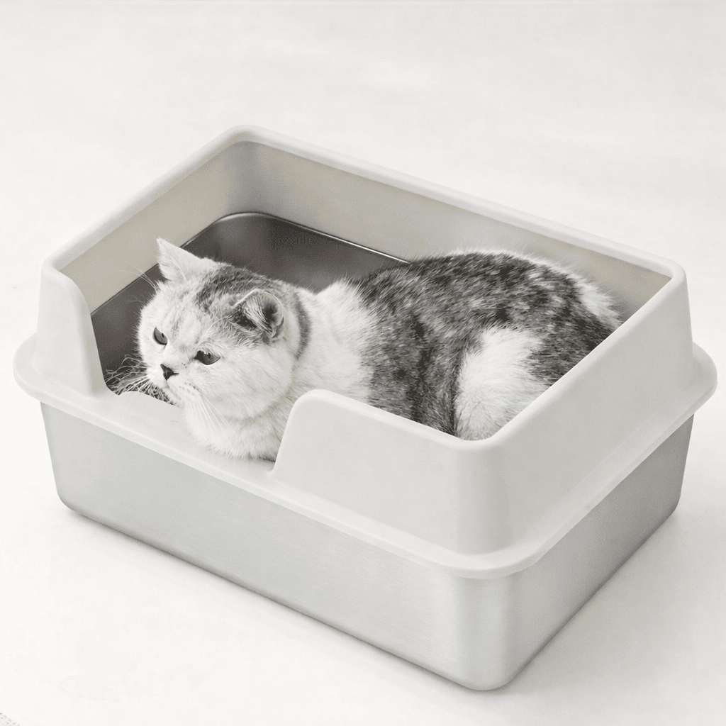format idéal du bac à litière chat blanc inoxtouch