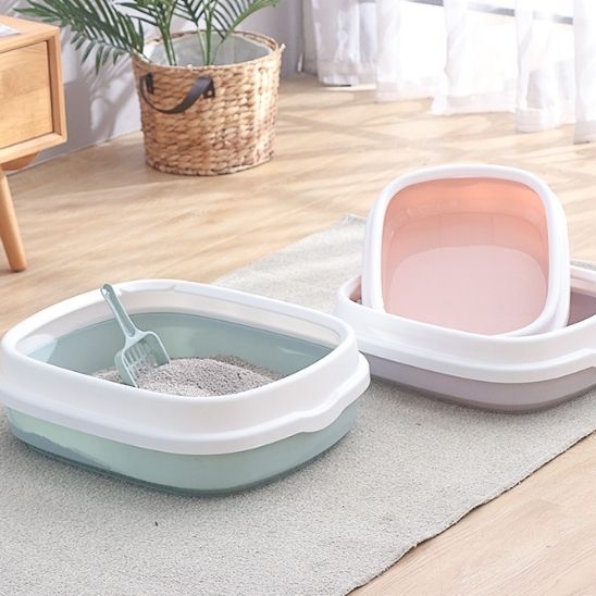 bac à litière chat disponibles dans en bleu rose et gris cutycat