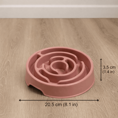 gamelle anti glouton rose avec dimensions en forme de spirale