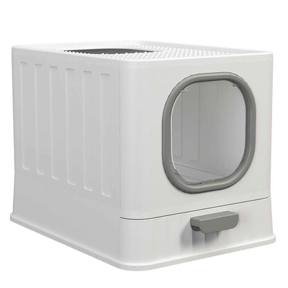 Maison de toilette pour chat blanche  format idéal avec tiroir pour chat plus grande taille boxlitter